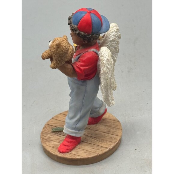 Boy Angel Figurine With Teddy Bear & Baseball Bat Hand-Painted Resin 5.5" Tall C - Picture 7 of 9